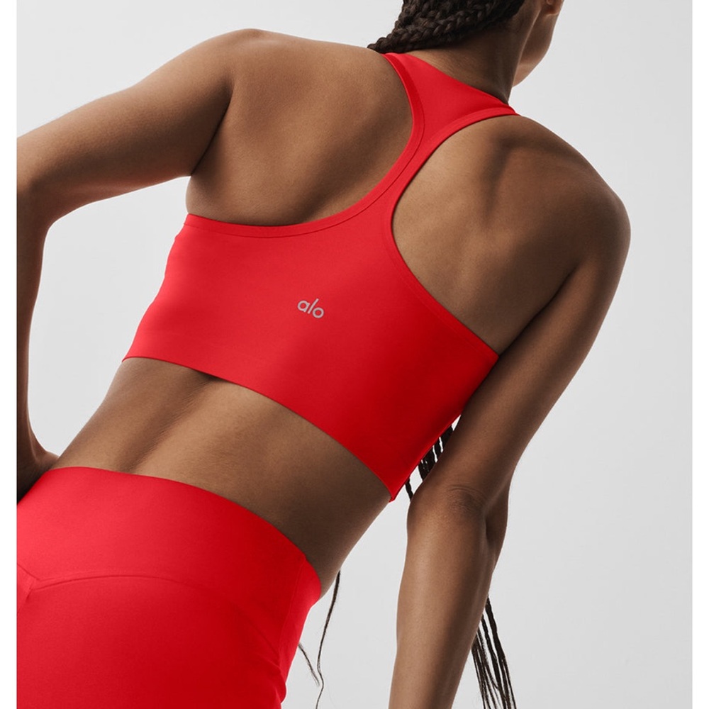 ALO Yoga Red Racerback Sports Bralette plus biker shorts. Selling as a set - Picture 2 of 13